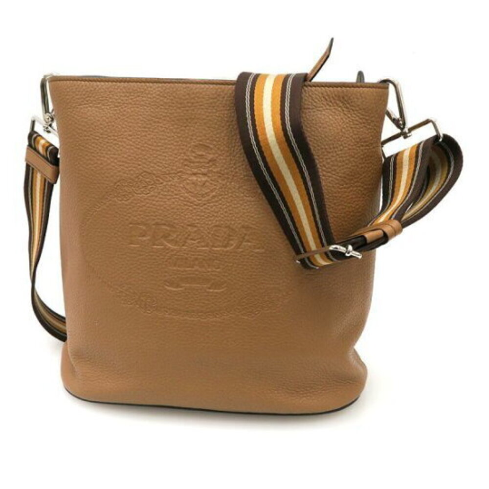 Prada Vitello Phenix Embossed Logo Shoulder Bag brown